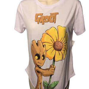 Marvel Groot Short Sleeve Tee - White with Yellow and Brown Design
